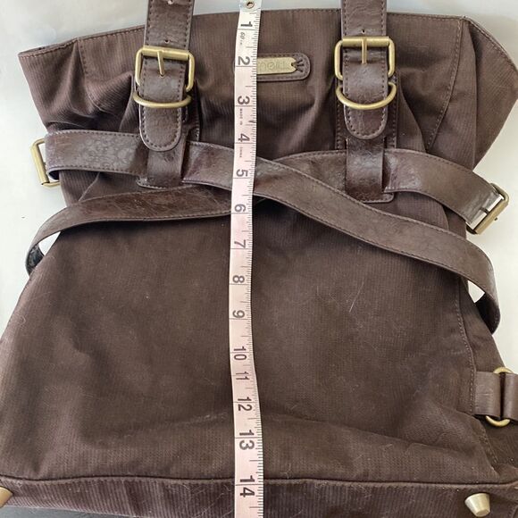 O’Neill canvas and leather tote bag crisscross straps and buckles - Picture 11 of 13